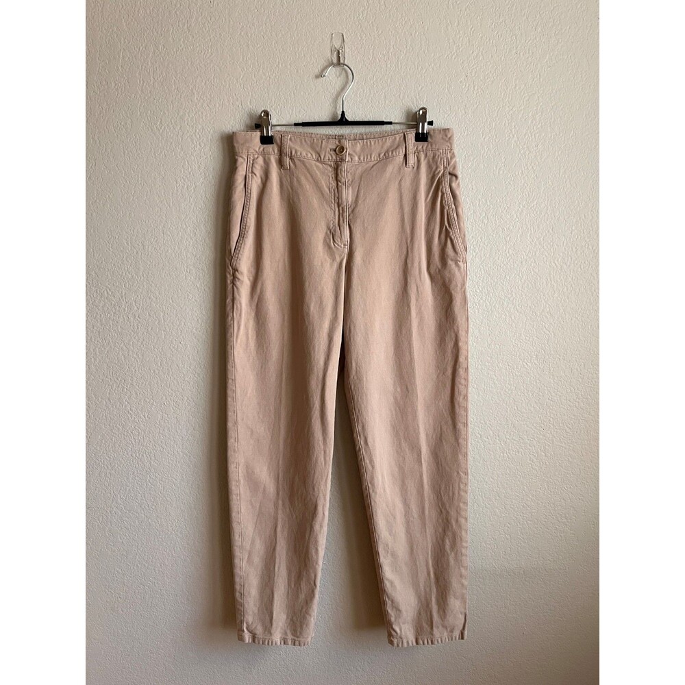 Eileen Fisher Cotton Hemp Tapered Pant in Khaki Beige Size US 6